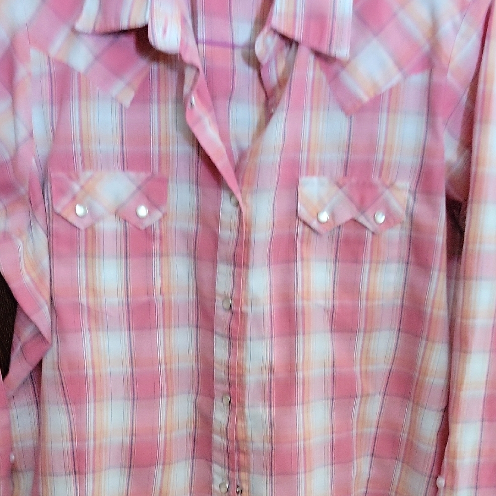 Vintage Wrangler Western Cowgirl Pink Plaid Button-Up Shirt Pearl Buttons - Picture 7 of 10